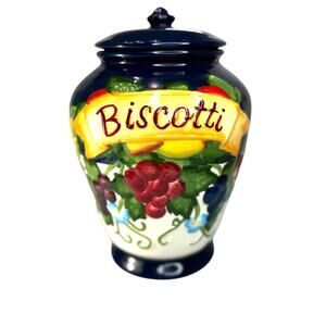 Nonni's Biscotti Hand-Made/Painted Ceramic Storage Jar Fitted Lid Rubber Seal